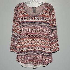 New Directions Multicolor Geometric Long Sleeve Top  - Size L